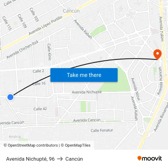 Avenida Nichupté, 96 to Cancún map