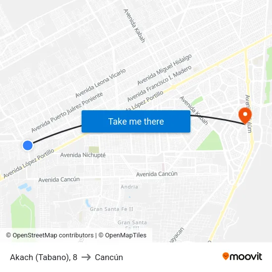 Akach (Tabano), 8 to Cancún map