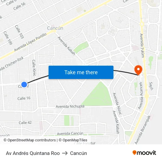 Av Andrés Quintana Roo to Cancún map