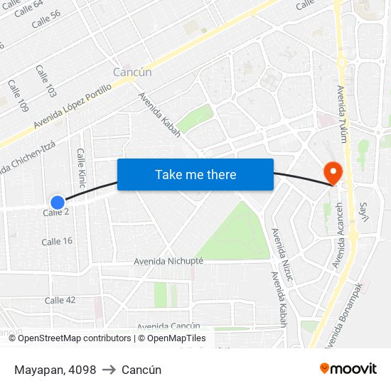 Mayapan, 4098 to Cancún map