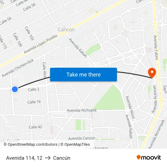 Avenida 114, 12 to Cancún map