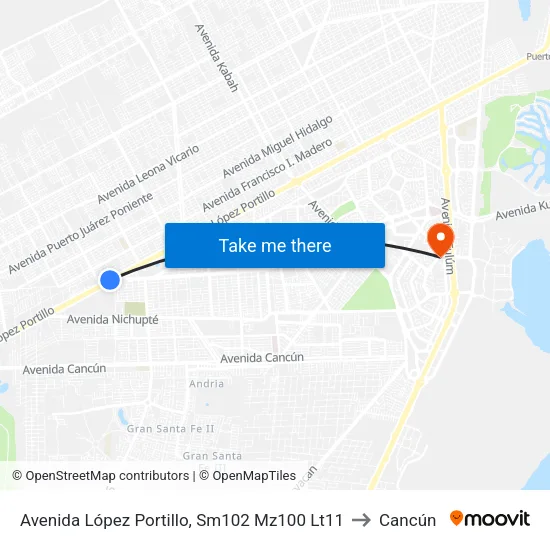 Avenida López Portillo, Sm102 Mz100 Lt11 to Cancún map