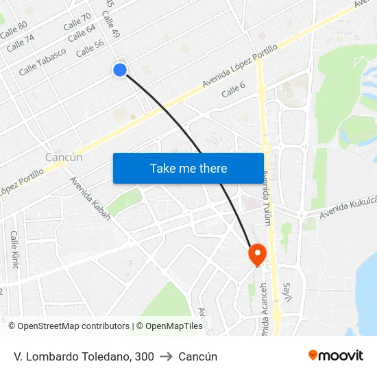 V. Lombardo Toledano, 300 to Cancún map