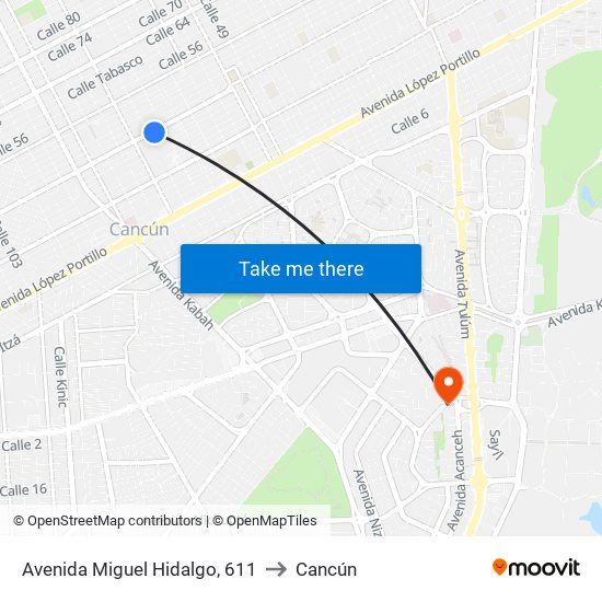 Avenida Miguel Hidalgo, 611 to Cancún map