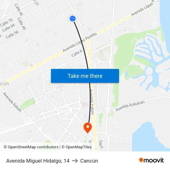 Avenida Miguel Hidalgo, 14 to Cancún map