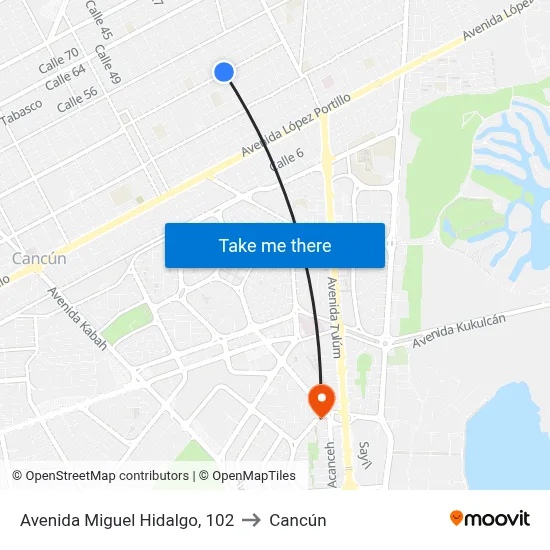 Avenida Miguel Hidalgo, 102 to Cancún map
