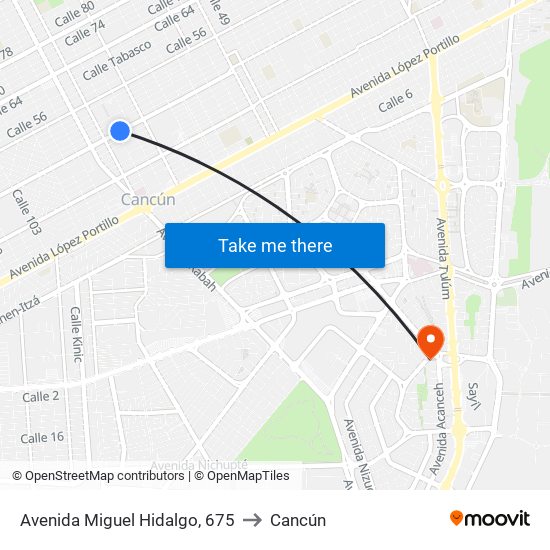 Avenida Miguel Hidalgo, 675 to Cancún map