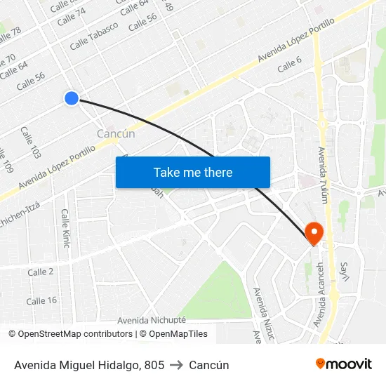 Avenida Miguel Hidalgo, 805 to Cancún map