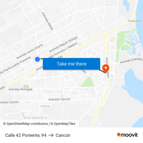 Calle 42 Poniente, 94 to Cancún map