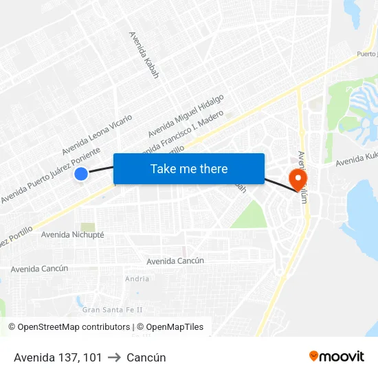 Avenida 137, 101 to Cancún map