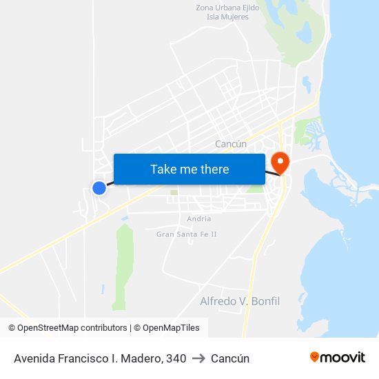Avenida Francisco I. Madero, 340 to Cancún map