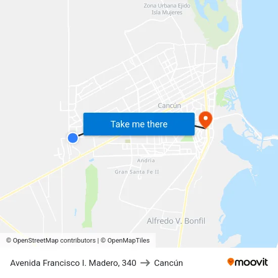 Avenida Francisco I. Madero, 340 to Cancún map
