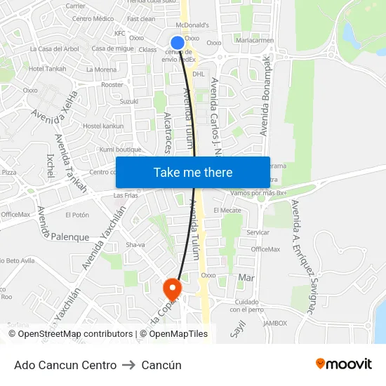 Ado Cancun Centro to Cancún map