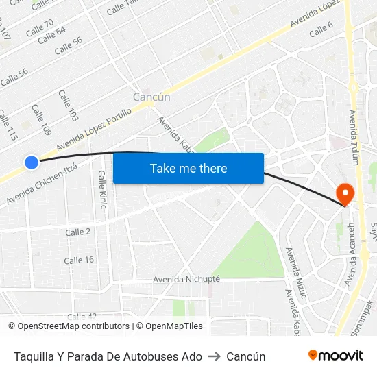 Taquilla Y Parada De Autobuses Ado to Cancún map