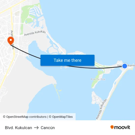 Blvd. Kukulcan to Cancún map
