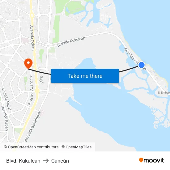 Blvd. Kukulcan to Cancún map