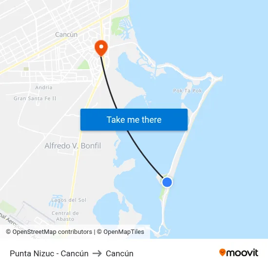 Punta Nizuc - Cancún to Cancún map