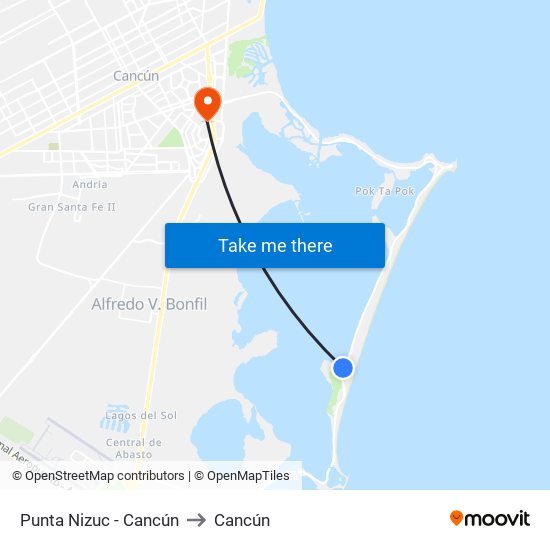 Punta Nizuc - Cancún to Cancún map