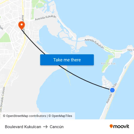 Boulevard Kukulcan to Cancún map