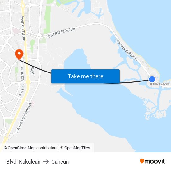 Blvd. Kukulcan to Cancún map