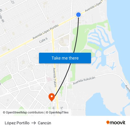 López Portillo to Cancún map