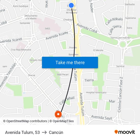 Avenida Tulum, 53 to Cancún map