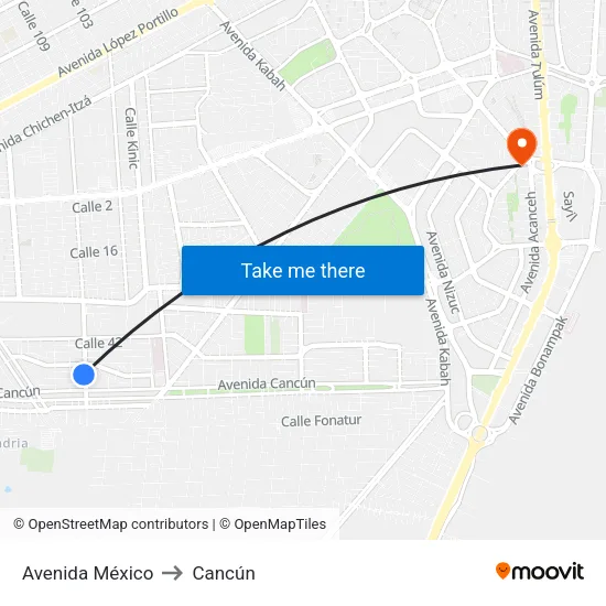 Avenida México to Cancún map