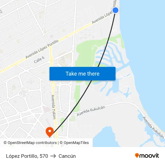 López Portillo, 570 to Cancún map