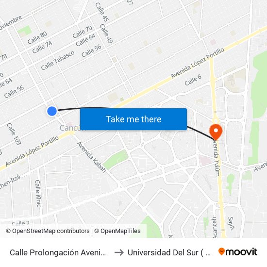 Calle Prolongación Avenida Kabáh, 237 to Universidad Del Sur ( Posgrados ) map