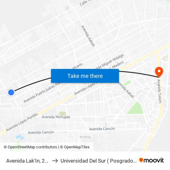 Avenida Lak'In, 201 to Universidad Del Sur ( Posgrados ) map