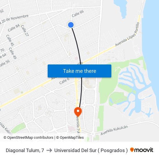 Diagonal Tulum, 7 to Universidad Del Sur ( Posgrados ) map