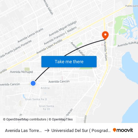 Avenida Las Torres, 1 to Universidad Del Sur ( Posgrados ) map