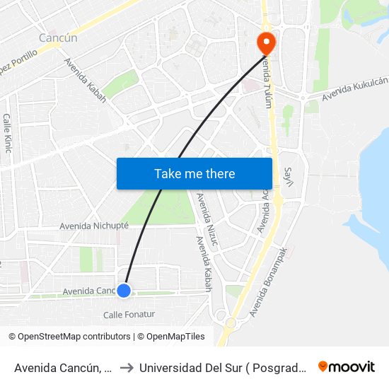 Avenida Cancún, 24 to Universidad Del Sur ( Posgrados ) map