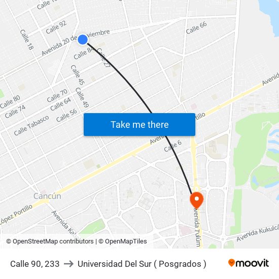 Calle 90, 233 to Universidad Del Sur ( Posgrados ) map