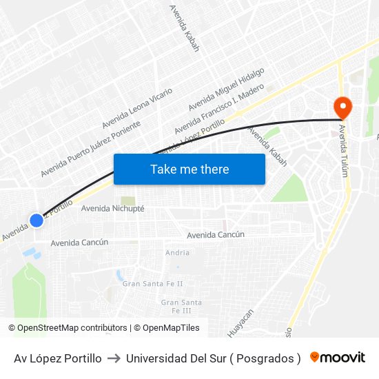 Av López Portillo to Universidad Del Sur ( Posgrados ) map