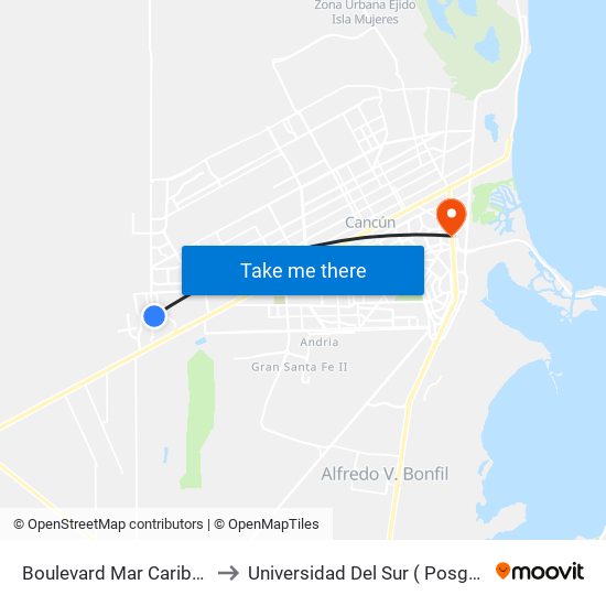 Boulevard Mar Caribe, 104 to Universidad Del Sur ( Posgrados ) map