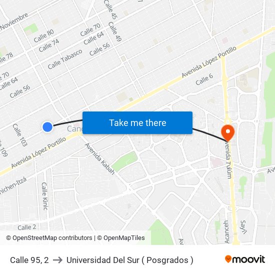 Calle 95, 2 to Universidad Del Sur ( Posgrados ) map