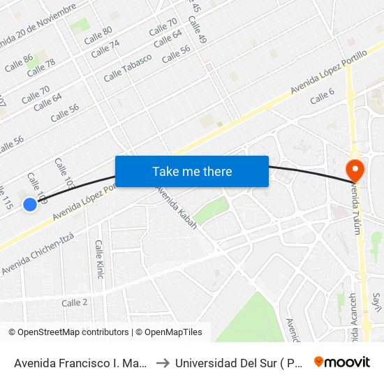 Avenida Francisco I. Madero, 1098 to Universidad Del Sur ( Posgrados ) map
