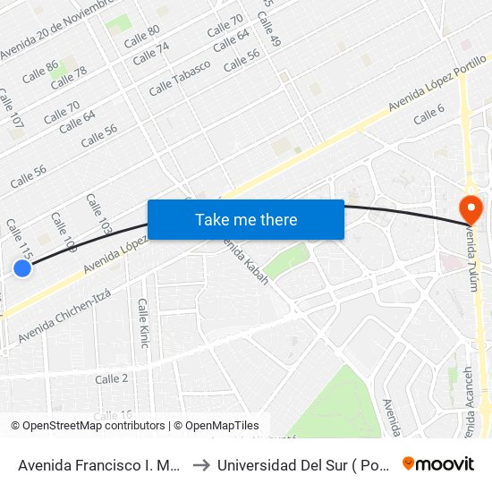 Avenida Francisco I. Madero, 24 to Universidad Del Sur ( Posgrados ) map