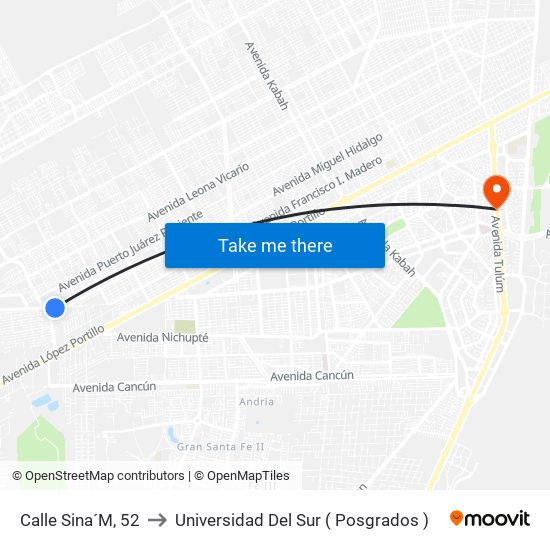 Calle Sina´M, 52 to Universidad Del Sur ( Posgrados ) map
