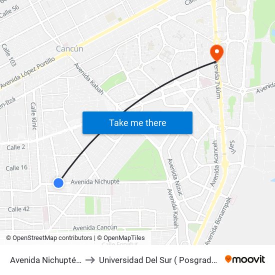 Avenida Nichupté, 7 to Universidad Del Sur ( Posgrados ) map