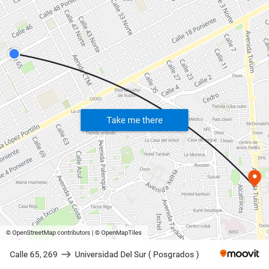 Calle 65, 269 to Universidad Del Sur ( Posgrados ) map