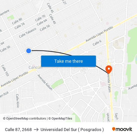 Calle 87, 2668 to Universidad Del Sur ( Posgrados ) map