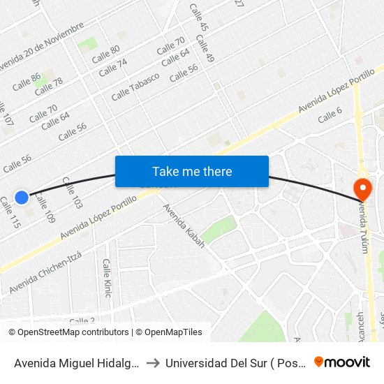 Avenida Miguel Hidalgo, 1099 to Universidad Del Sur ( Posgrados ) map