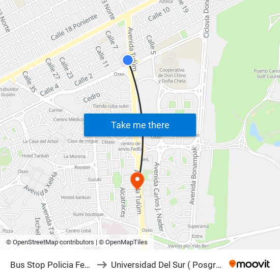 Bus Stop Policia Federal to Universidad Del Sur ( Posgrados ) map