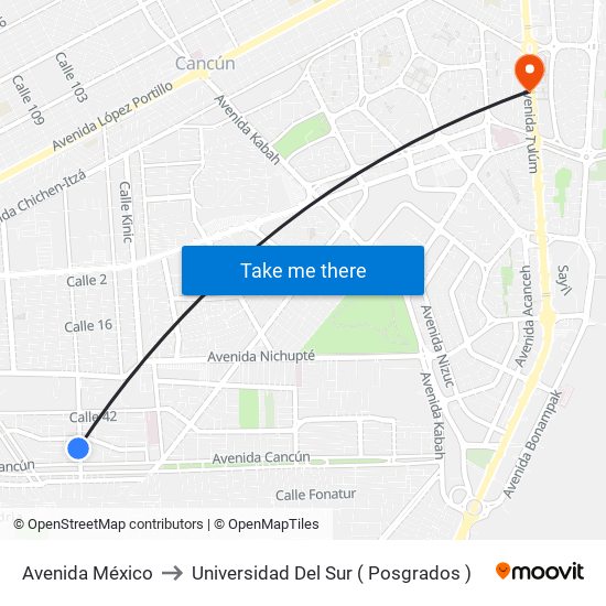 Avenida México to Universidad Del Sur ( Posgrados ) map