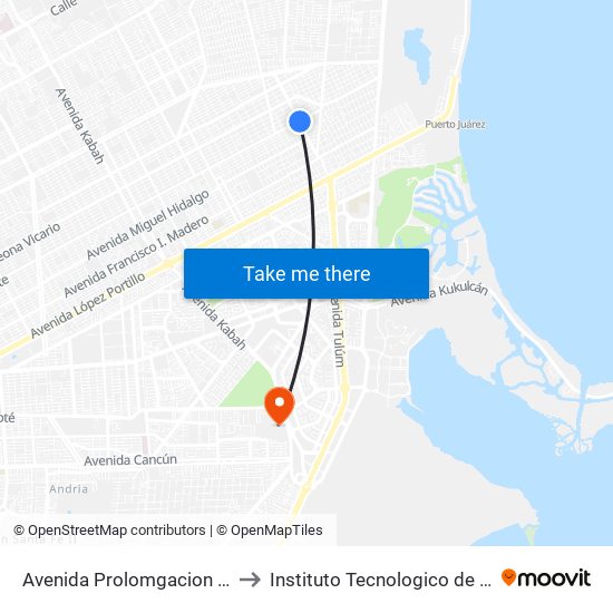 Avenida Prolomgacion Tulum, 1721 to Instituto Tecnologico de Cancun (ITC) map
