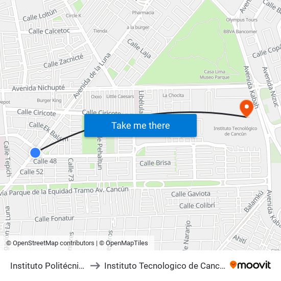 Instituto Politécnico, 17 to Instituto Tecnologico de Cancun (ITC) map