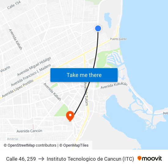 Calle 46, 259 to Instituto Tecnologico de Cancun (ITC) map