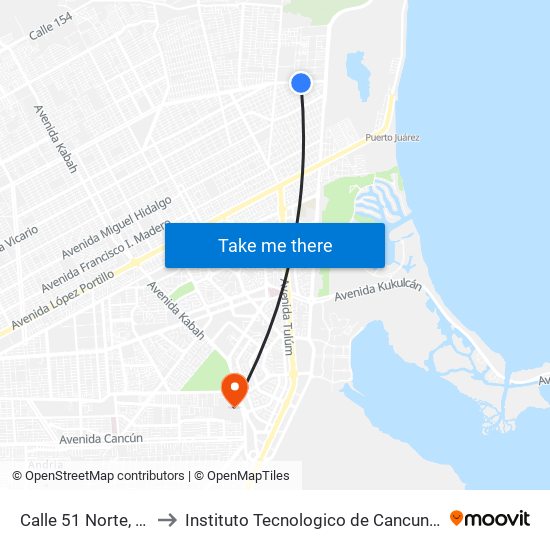 Calle 51 Norte, 462 to Instituto Tecnologico de Cancun (ITC) map